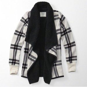 Abercrombie & Fitch Sherpa Waterfall Coat Jacket White Plaid, Women’s Size Large